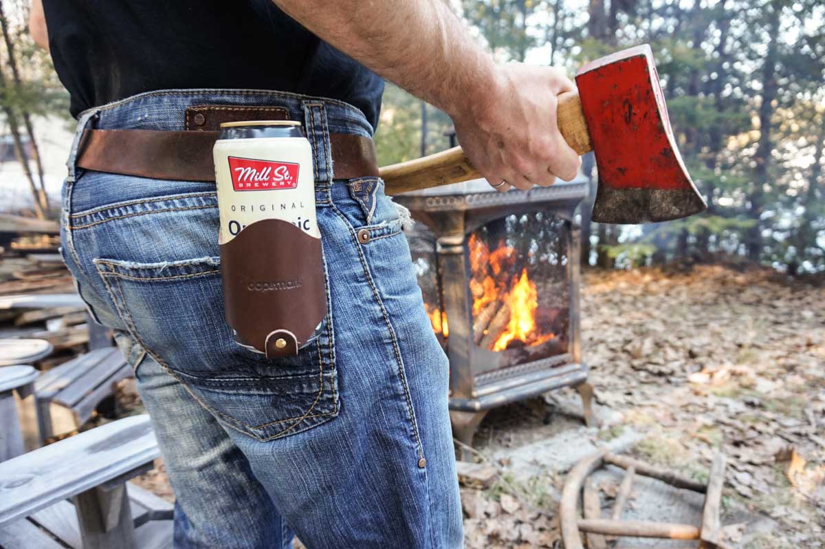oopsmark leather beer holder holster for beer cans and bottles for camping fishing hunting