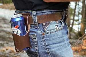 oopsmark leather beer holder holster for beer cans and bottles for camping fishing hunting