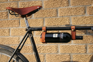 oopsmark unique leather bicycle wine rack carrier strap for carrying wine beer alcohol bottle on you bike cycling biking vintage picnic liquorstore lunch dinner carry