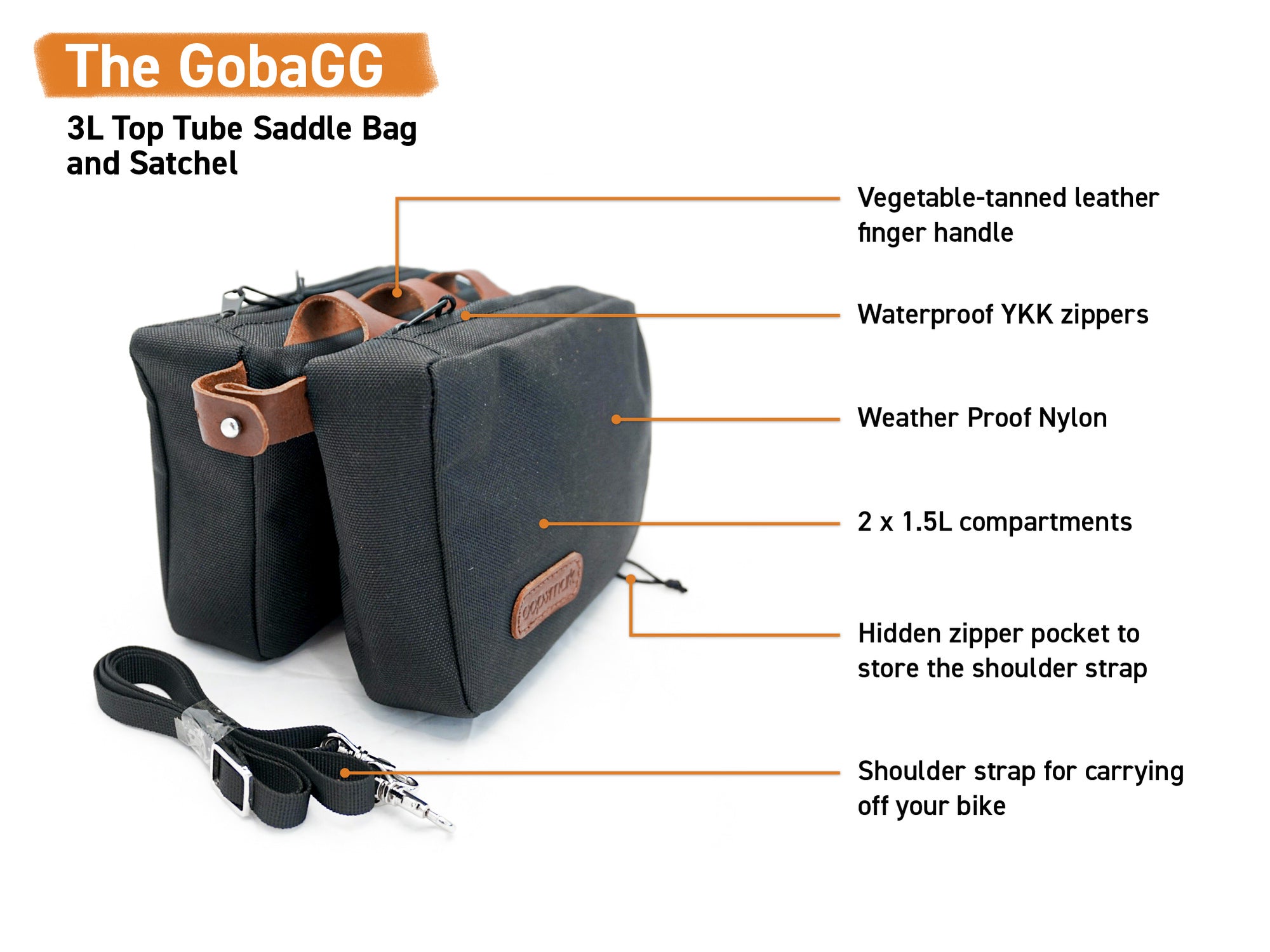 GobaGG Top tube satchel bag with strap Bike purse frame bag oopsmark bicycle cycling