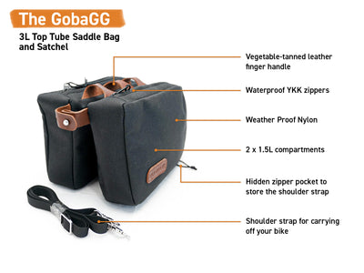 GobaGG Top tube satchel bag with strap Bike purse frame bag oopsmark bicycle cycling